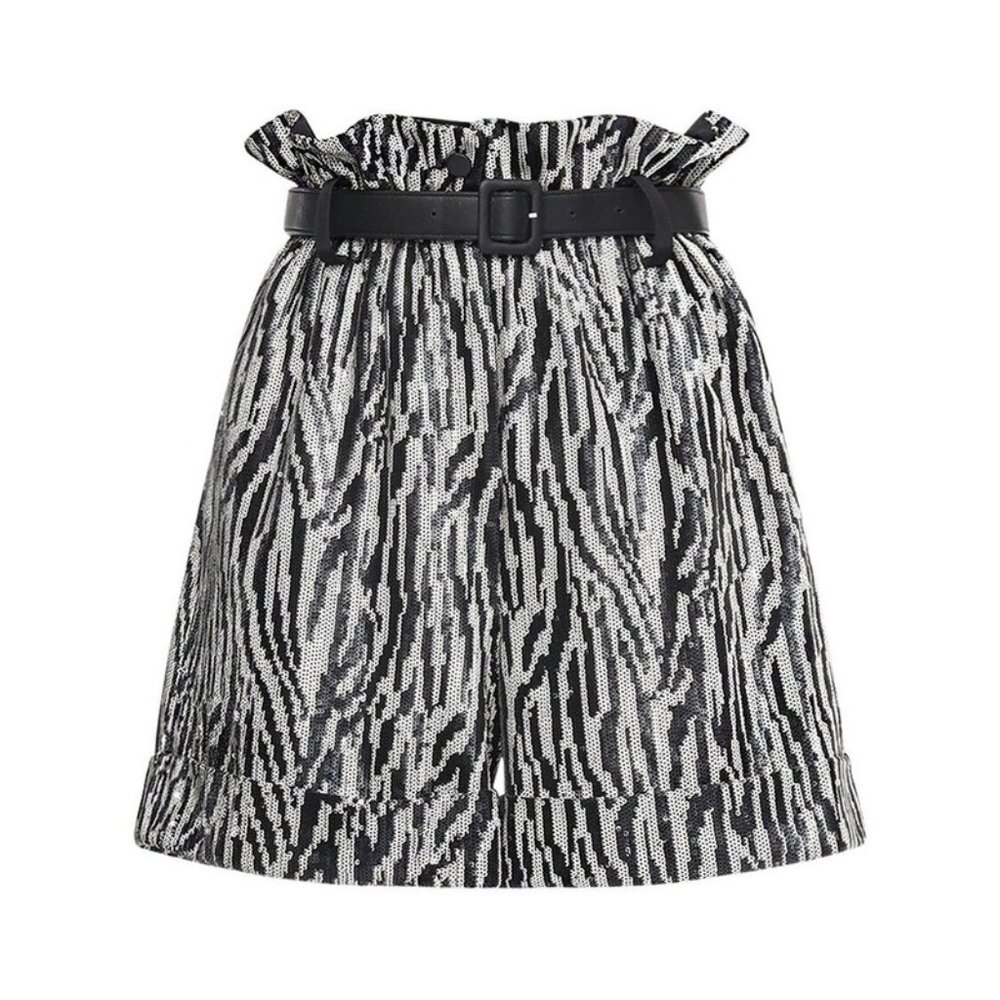NWT Self Portrait Zebra Sequin High Waisted Belted Shorts
